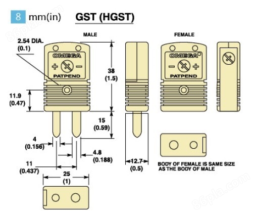 GST-(*)-M系列標(biāo)準(zhǔn)熱電偶插頭|GST-(*)-F系列標(biāo)準(zhǔn)熱電偶插座-尺寸圖 GST-(*)-M系列標(biāo)準(zhǔn)熱電偶插頭|GST-(*)-F系列標(biāo)準(zhǔn)熱電偶插座-尺寸